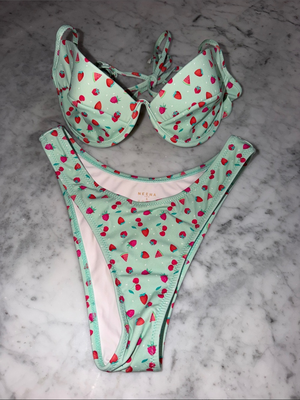 Neena Mint Strawberry Print Bikini Set